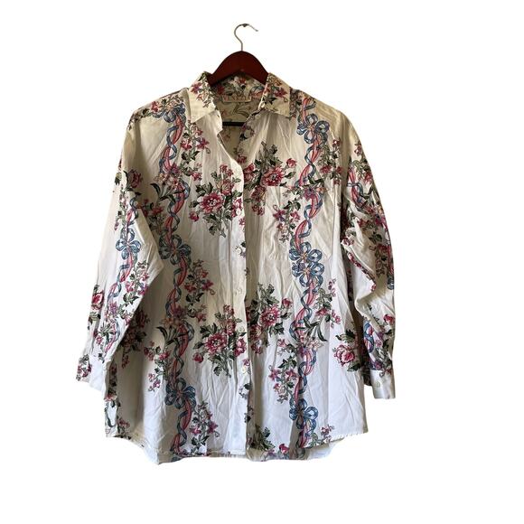 Vintage 80s dainty bow and floral cottagecore button up size 20 - Picture 1 of 6